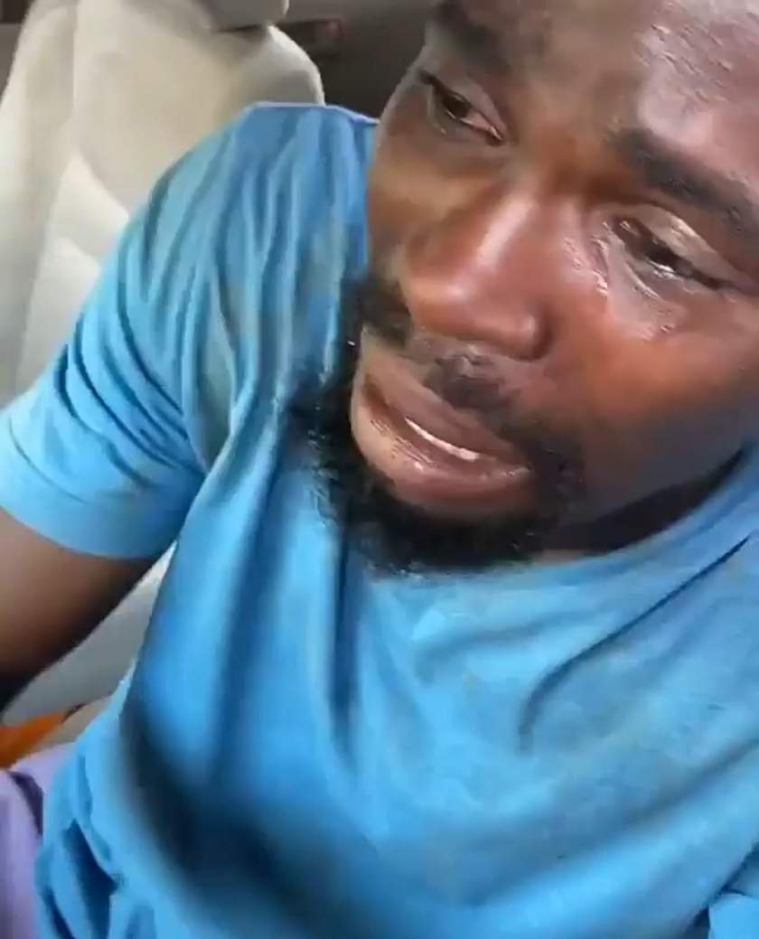 'My wife is pregnant' - Man cries uncontrollably after his car was vandalized by hoodlums who attacked #Endsars protesters (Video)