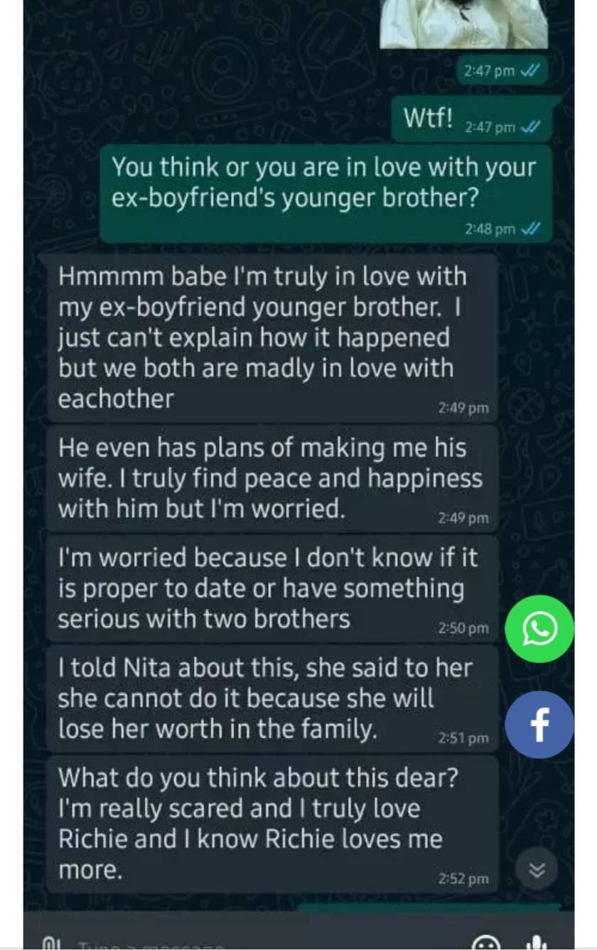 Lady who is madly in love with her ex-boyfriend's younger brother, seeks advice