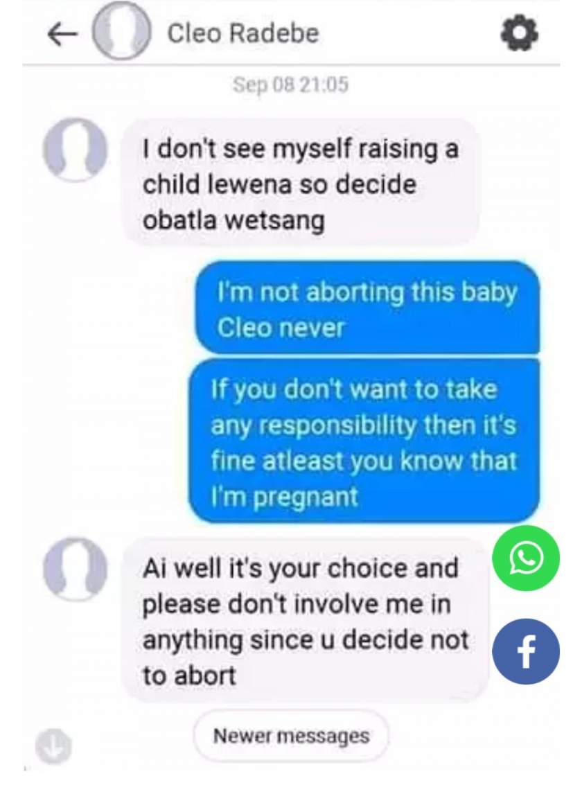 Lady shares chat with ex boyfriend who allegedly got her pregnant and denied the baby