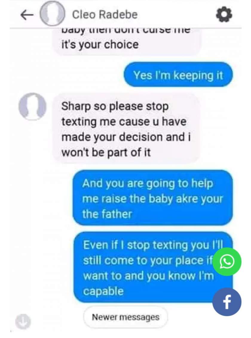 Lady shares chat with ex boyfriend who allegedly got her pregnant and denied the baby