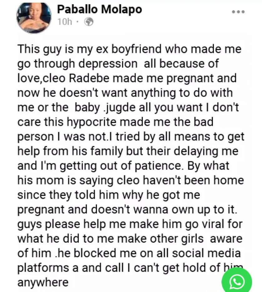 Lady shares chat with ex boyfriend who allegedly got her pregnant and denied the baby