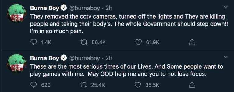 #EndSARS: Burna Boy Reacts To Shooting Of Protesters At Lekki Toll Gate