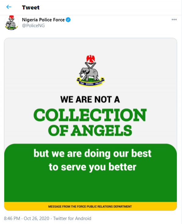 'We are not a collection of angels' - Nigerian police writes