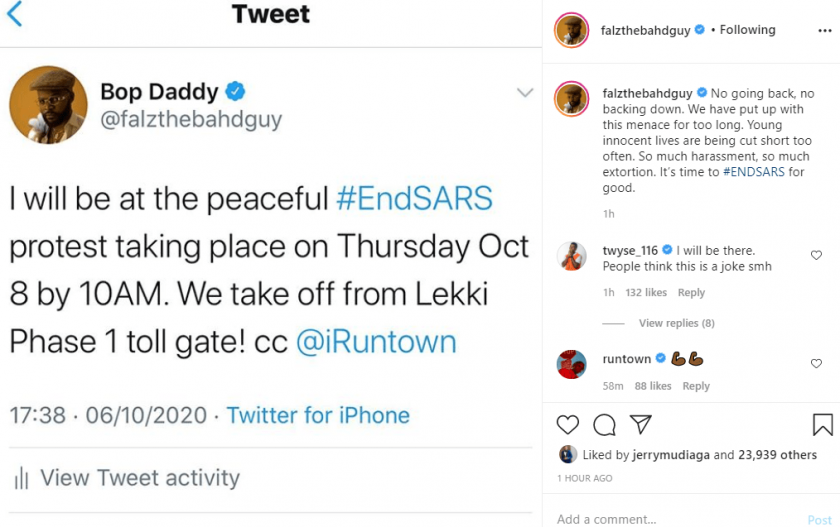 'We have put up with this menace for too long' - Falz reveals he's joining Runtown on the #EndSARS protest in Lagos