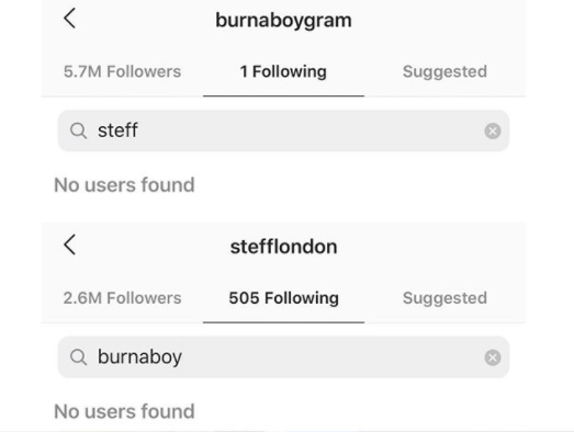Burna Boy and Stefflon Don unfollow each other on Instagram