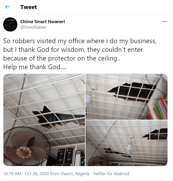 Man reveals how an iron protector prevented his shop from being robbed in Imo State (Photos)
