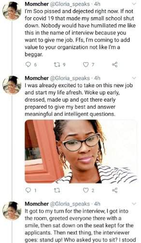 Amidst tears, lady narrates how she was humiliated at a job interview