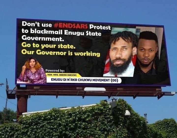 Celebrities blast lawmaker who setup billboard alleging Phyno and Flavour used #EndSARS protest to blackmail Enugu Govt.