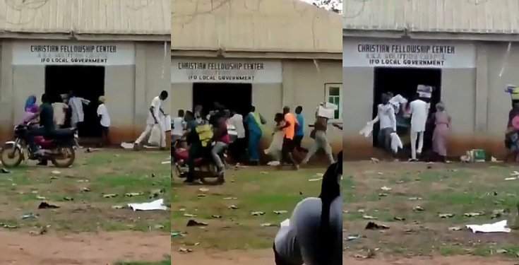 Hoodlums cart away food items discovered inside a church in Ogun State (Video)