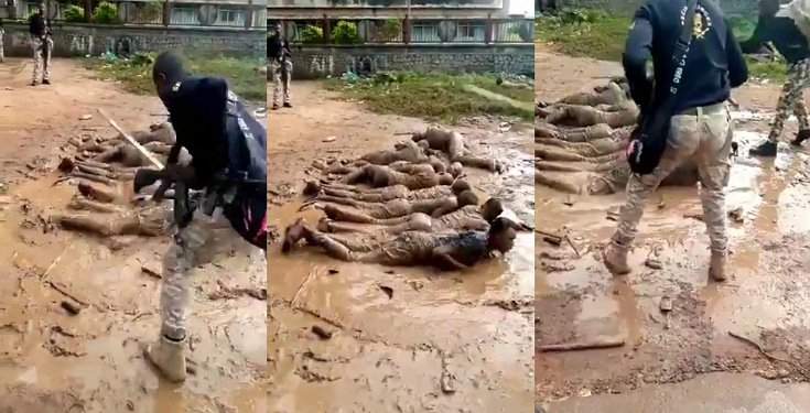 Curfew violators forced to lie in muddy water and mercilessly flogged by soldiers in Osun State (Video)