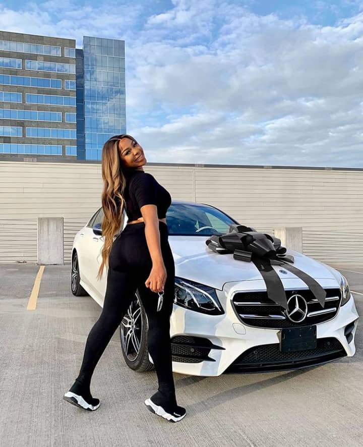 Excited Nigerian lady unblocks all her 'haters' as she buys her dream car, 2020 Mercedes Benz E350 (Photos)