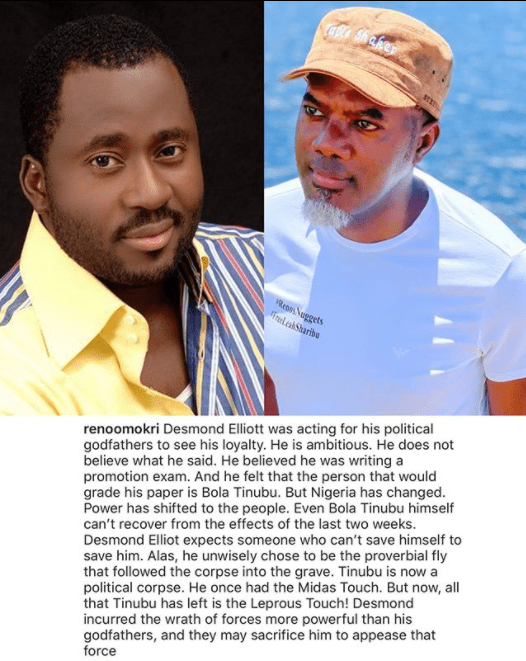 He was acting for his political godfathers to see his loyalty - Reno Omokri slams Desmond Elliot