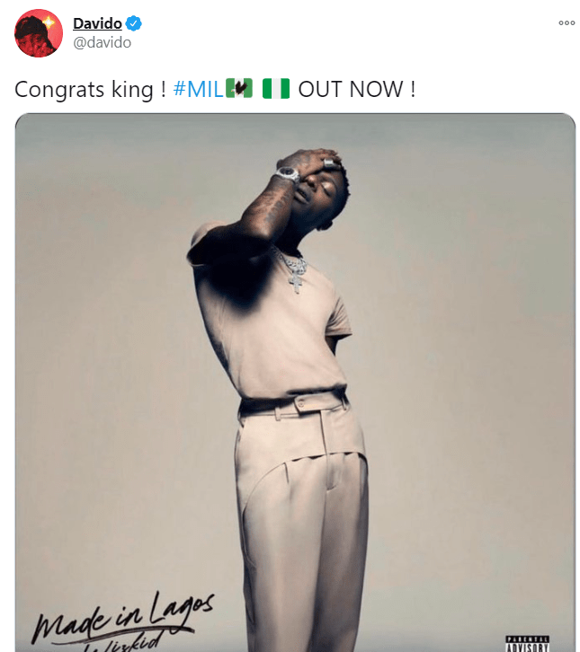 'Congrats king' - Davido says as he congratulates Wizkid on his new album