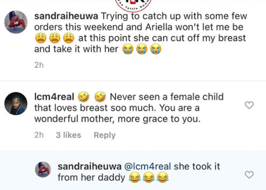 'She took it from her father' - Ubi Franklin's babymama says as their daughter suckled her breast