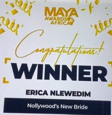 MAYA Awards: Erica Nlewedim crowned winner of Nollywood's new bride category