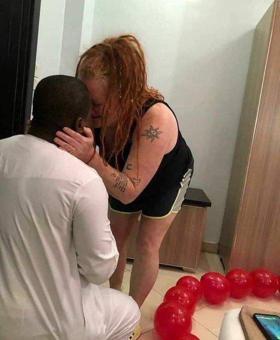 'She said yes' - Nigerian man proposes to his older white lover (Photos)