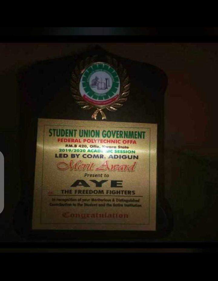 Federal Polytechnic Offa Presents Award of Excellence To Cultists