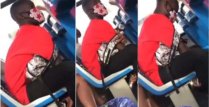 Man caught inside a public bus, sticking his phone camera under the chair to record lady's legs (Video)