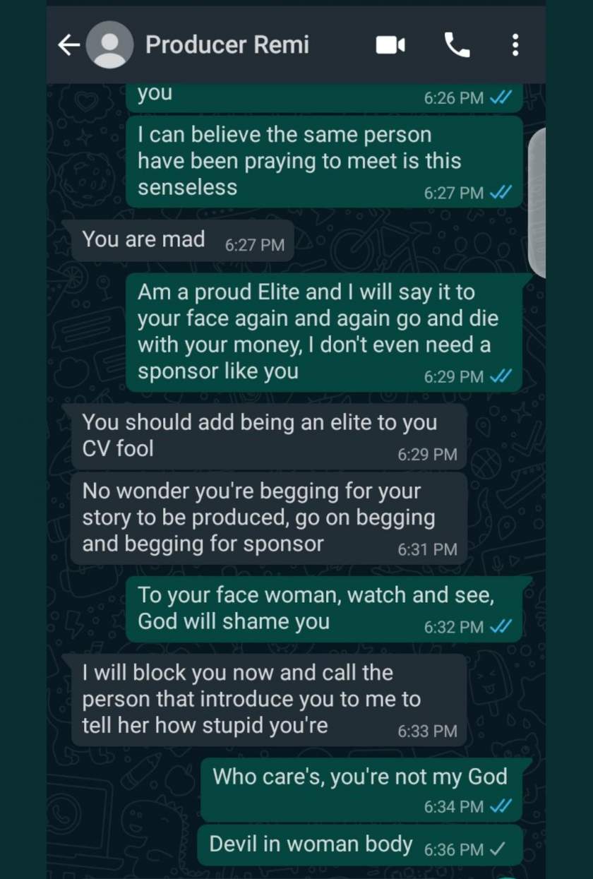 Lady shares chat with producer who refused to sponsor her script after finding out that she's Erica's fan