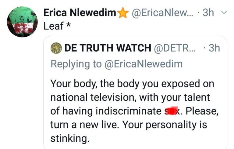 Erica Replies Fan Who Said Her Personality Is Stinking For Exposing Her Body On National TV