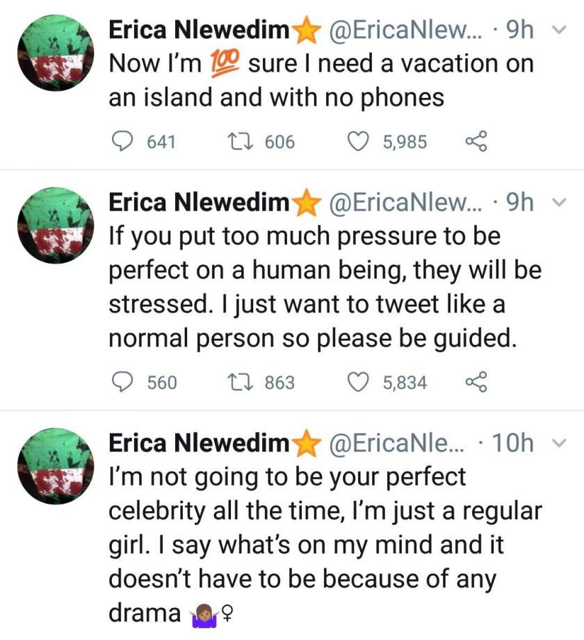 'I'm not going to be your perfect celebrity all the time' - Erica rants