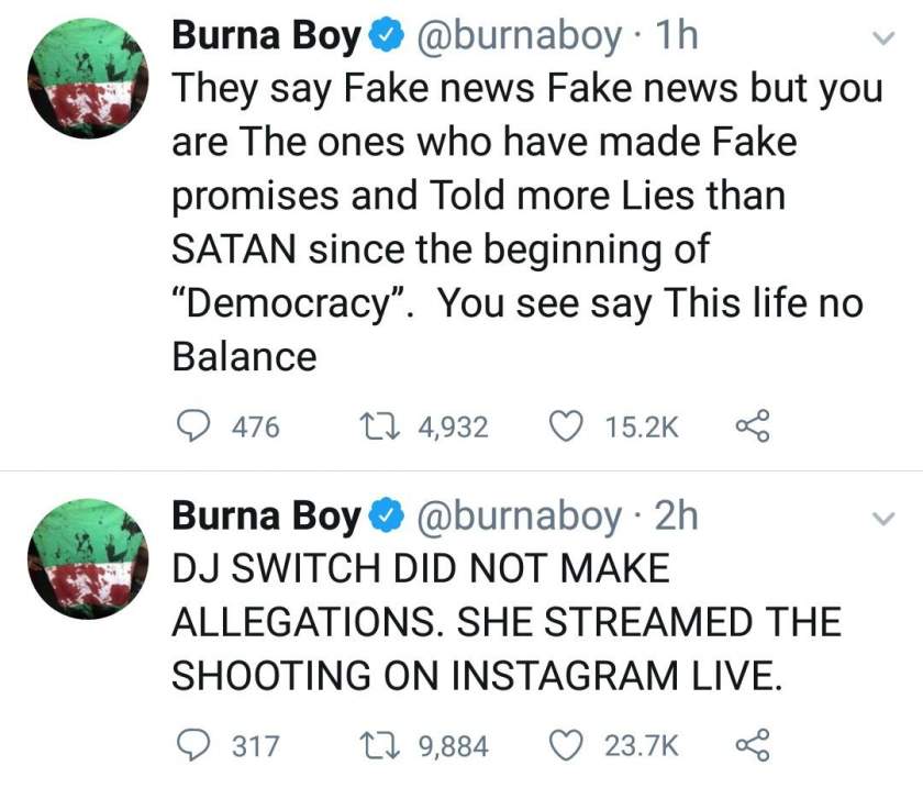 Burna Boy Speaks On DJ Switch And Lekki Shooting