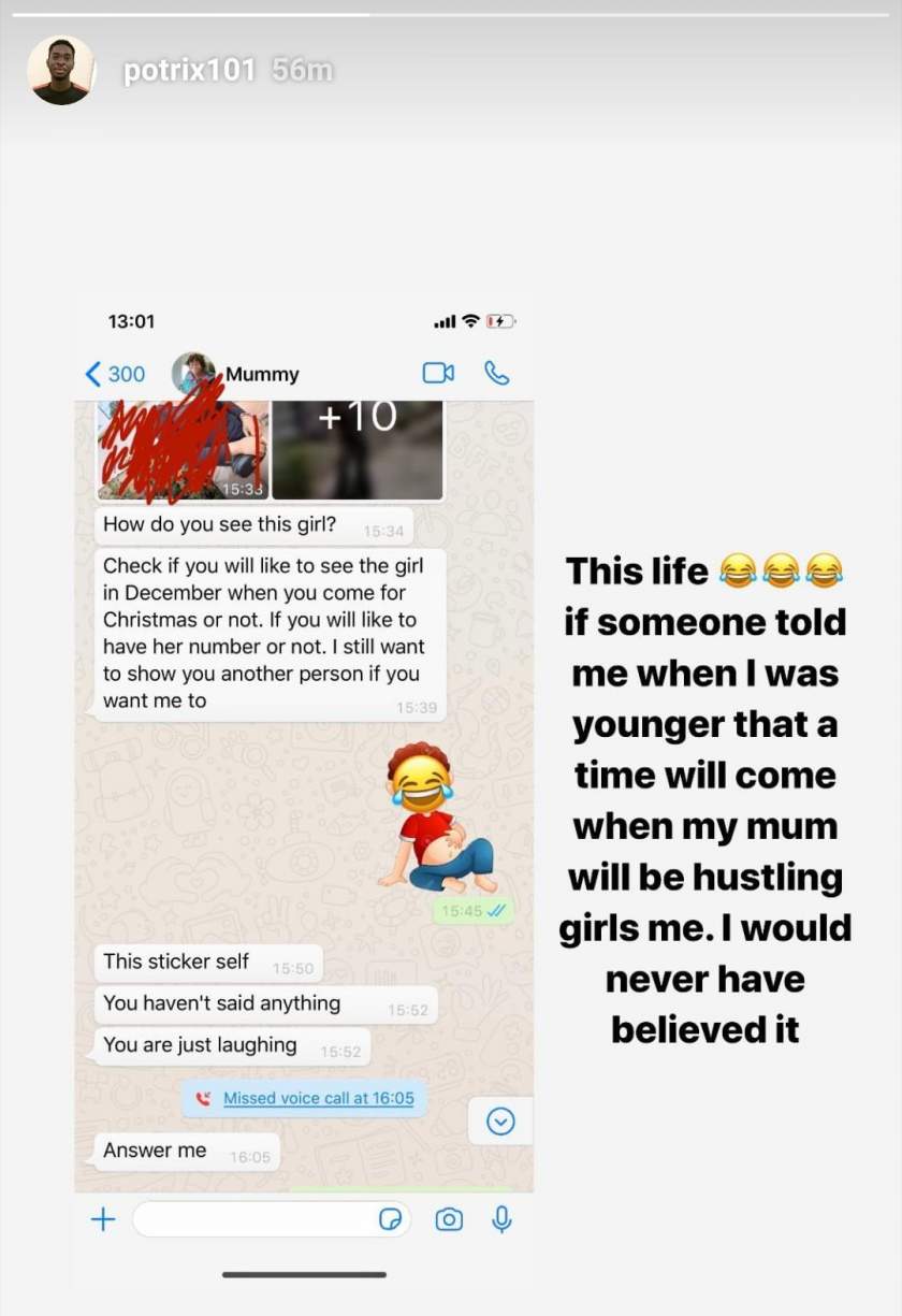 Man shares chat with mother who is trying to hustle a girl for him to marry