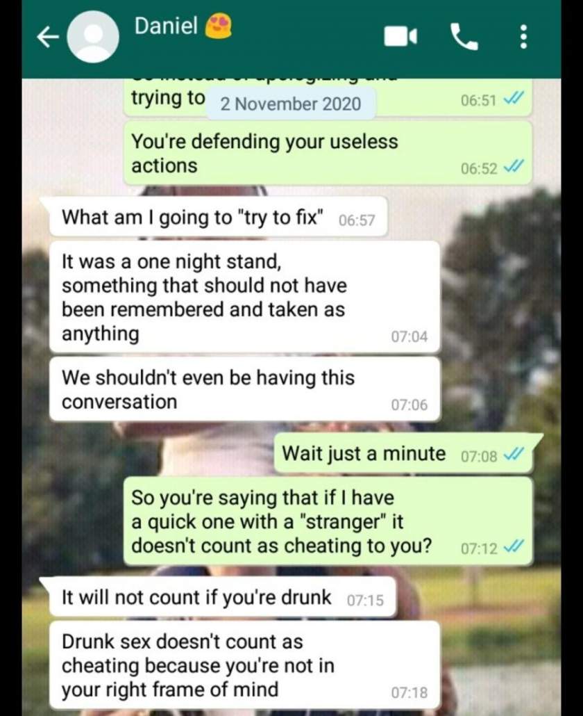 It was only a one night stand, and I can't remember her face - Lady leaks chat with boyfriend who cheated on her and defended it