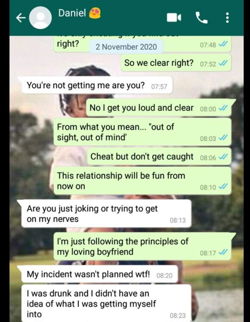 It was only a one night stand, and I can't remember her face - Lady leaks chat with boyfriend who cheated on her and defended it