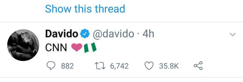 Davido reacts as CNN releases findings from investigation of Lekki shooting