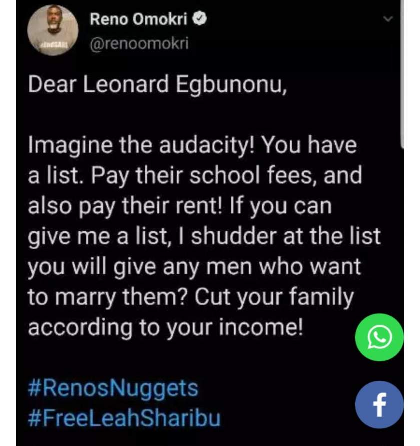 'Imagine the audacity' - Reno Omokri drags man who begged him for money to pay daughter's school fees and pay rent