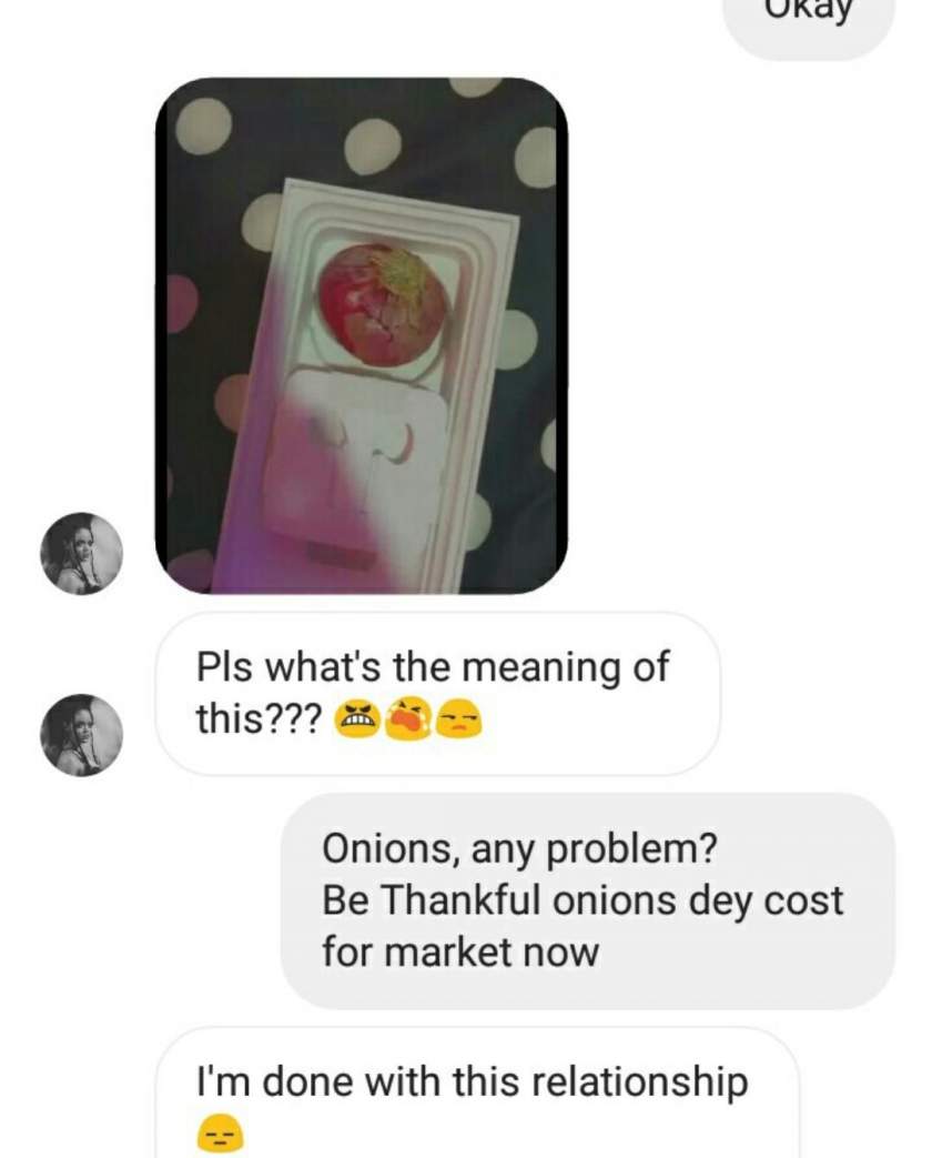 'What is the meaning of this?' - Girl blasts boyfriend who gifted her onions packaged inside iphone11 pack (Photos)