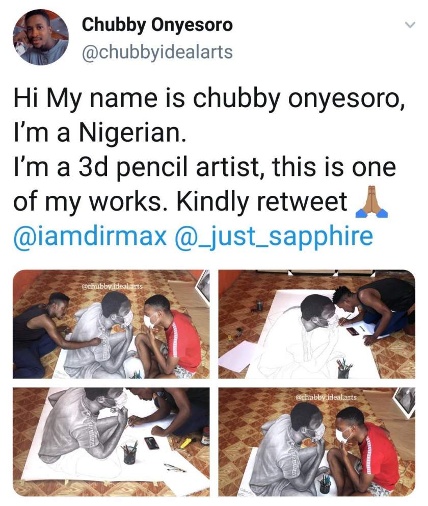 Nigerian artist goes viral after making life-like drawing with his pencil (Photos)