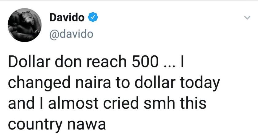 'I changed Naira to Dollar today and I almost cried' - Davido laments