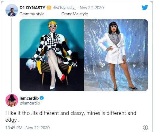 'It's different and classy' - Cardi B Applauds Erica's Fashion Style