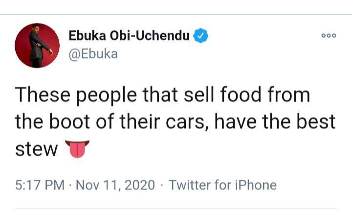 'People That Sell Food From The Boot Of Their Cars Have The Best Stew' - Ebuka opines