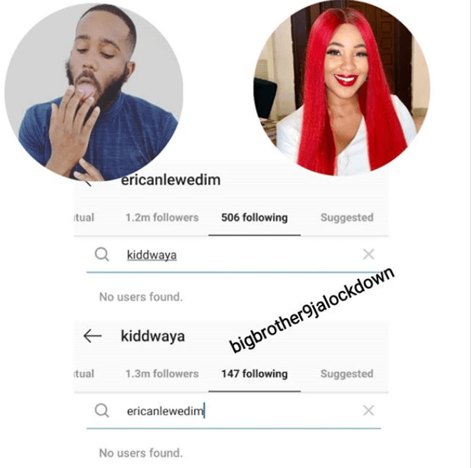 Erica and Kiddwaya unfollow each other on Instagram