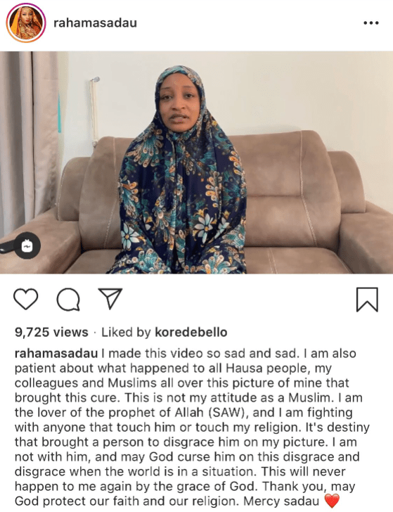 Rahama Sadau deletes controversial photo, breaks down as she begs Muslim community for forgiveness