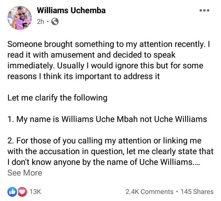 Newly wedded actor, Williams Uchemba reacts after he was accused of being gay