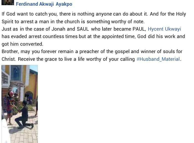 'The Holy Spirit arrested him' - Hilarious reactions as man proposes to his girlfriend in Church (Photos)