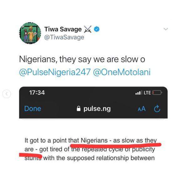 'This Is Pure Evil' - Tiwa Savage Blasts Pulse NG After Publication On Her Music Tagged 'Falling Career'