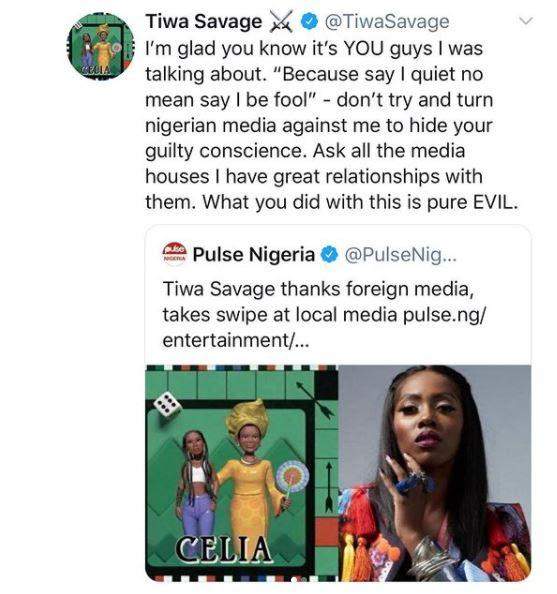 'This Is Pure Evil' - Tiwa Savage Blasts Pulse NG After Publication On Her Music Tagged 'Falling Career'