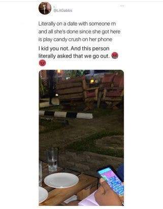 Man calls out his date for playing Candy Crush all through their outing