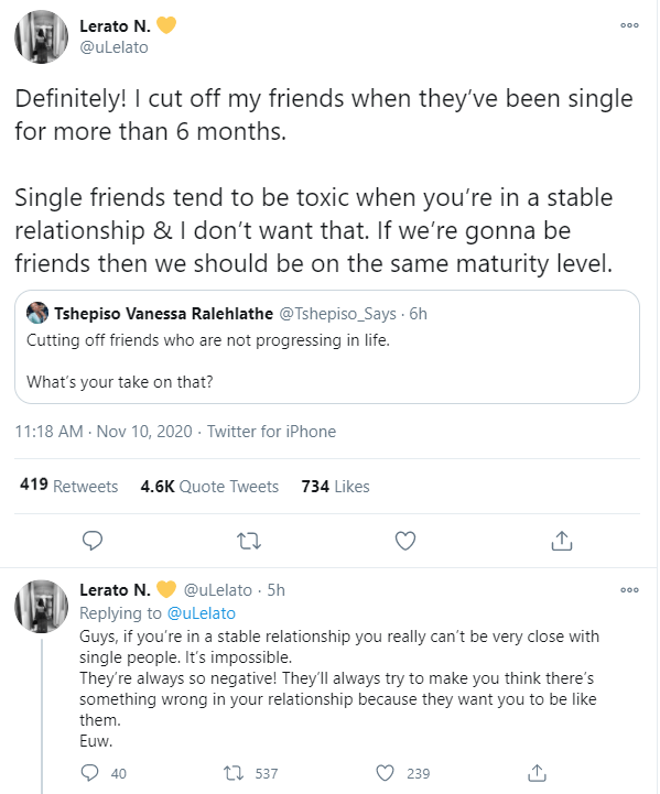 'I cut off my friends when they've been single for more than 6 months' - Lady reveals