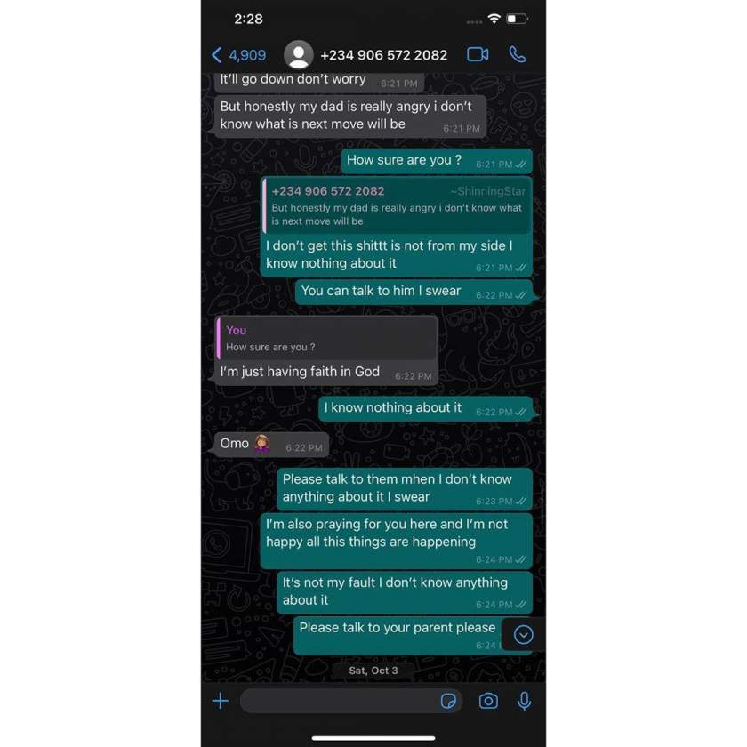 Singer, Lil Frosh insists on not beating up his ex-girlfriend gift camille, shares chat screenshot as proof