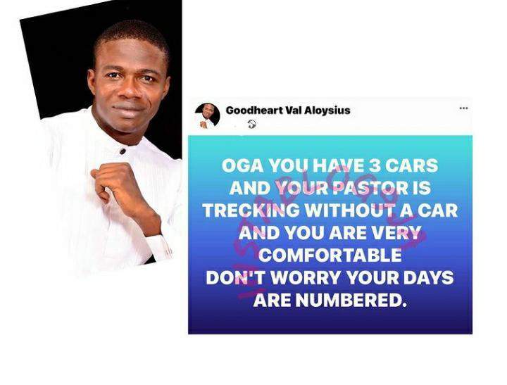 Your days are numbered, if you have 3 cars and your Pastor treks - Prophet Aloysius