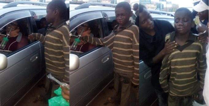 Moment child beggar broke down in tears after noticing that the lady he tried to beg was placed on oxygen