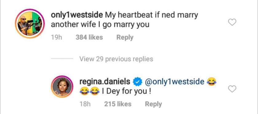 Regina Daniels reacts after her brother, Sammie vowed to marry her if Ned Nwoko takes another wife