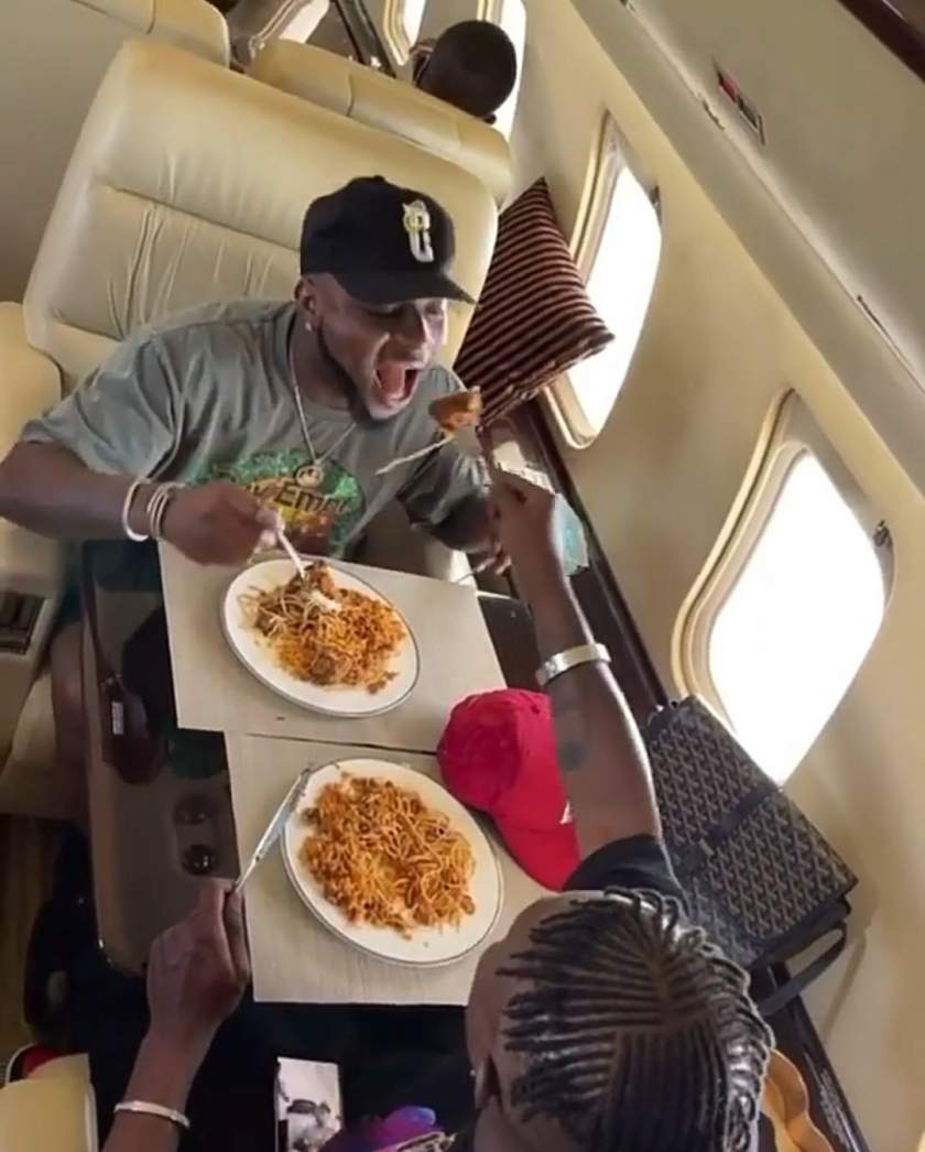 Watch video of Zlatan Ibile feeding Davido inside a private Jet