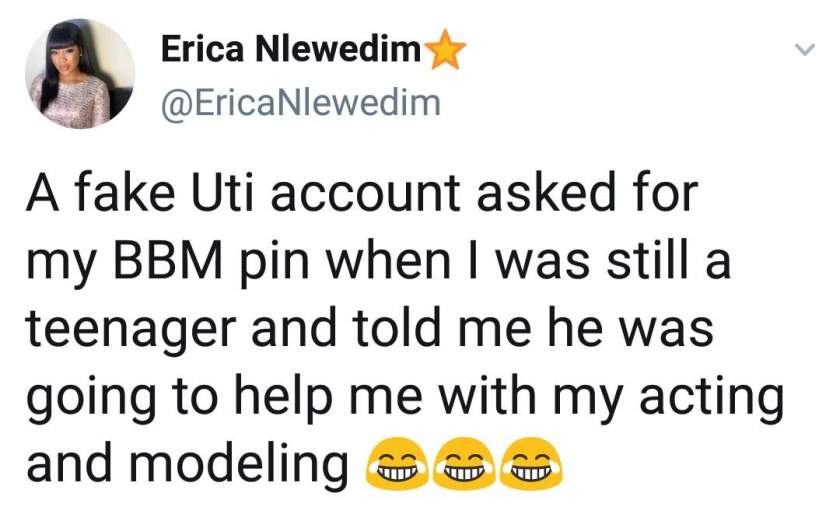 Erica shares her chat with scammer who posed as Uti Nwachukwu